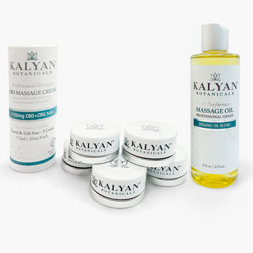 5 Pack CBD Massage Cream + 8oz Ancient Botanicals Massage Oil