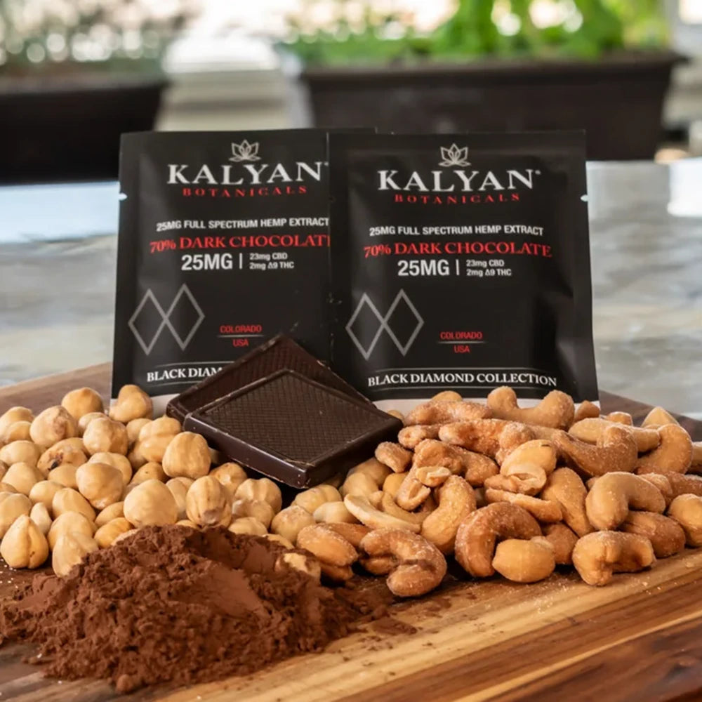 6 Pack Kalyan Black Diamond Collection Full Spectrum Dark Chocolate Squares